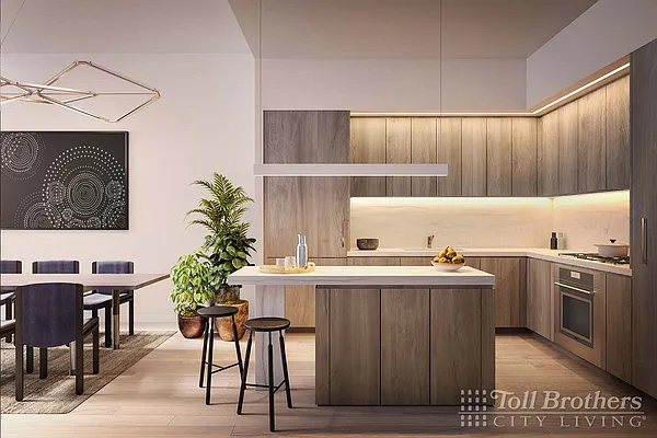 77 Charlton Street, Unit N7D Manhattan, NY 10014 - Photo 1 of 14 a kitchen with a stove a sink a dining table and chairs