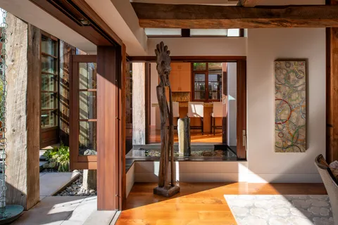 a outdoor space with patio furniture and potted plants