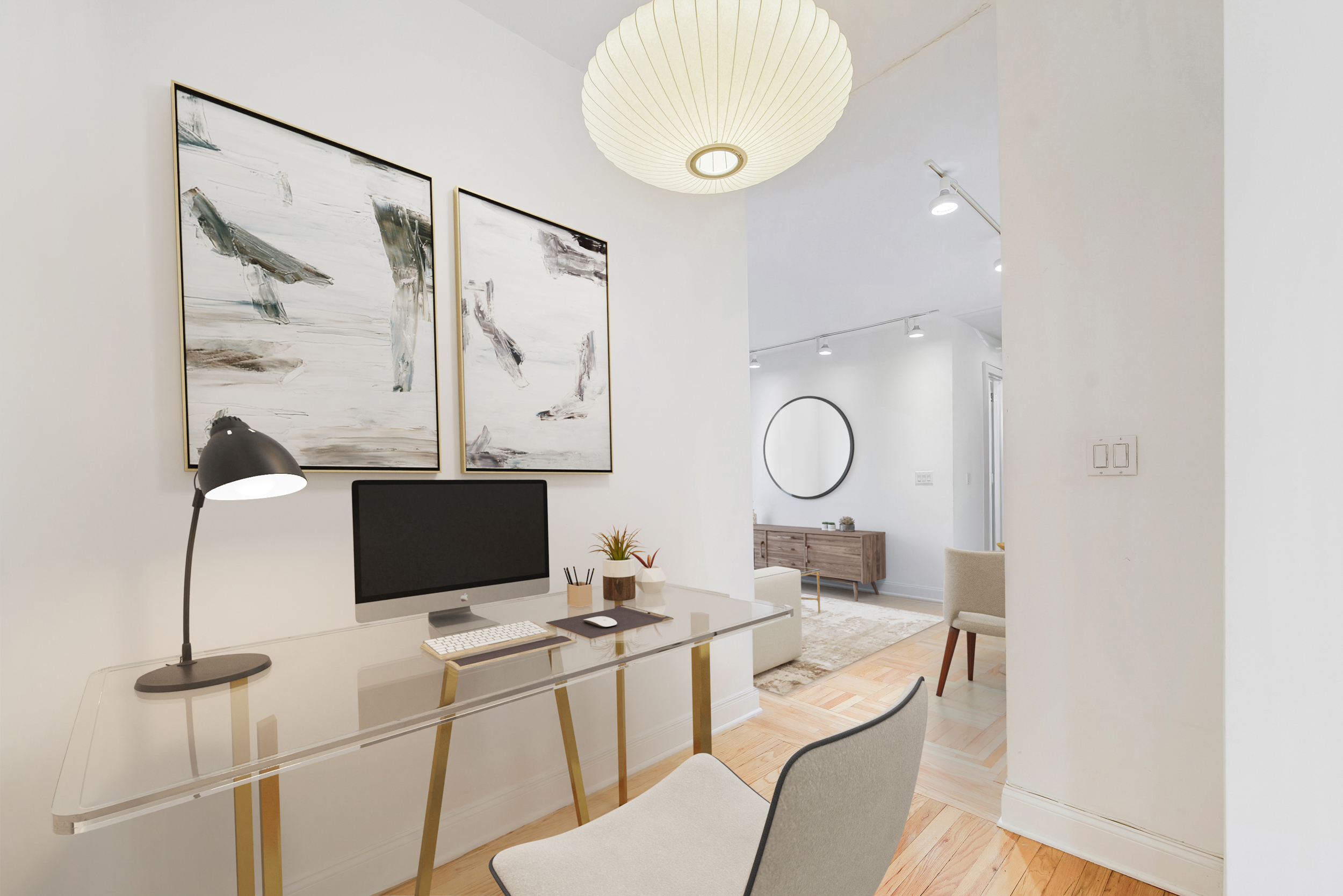 67 Morton Street, Unit 2B Manhattan, NY 10014 - Photo 5 of 12 a room with a chair a mirror and white walls