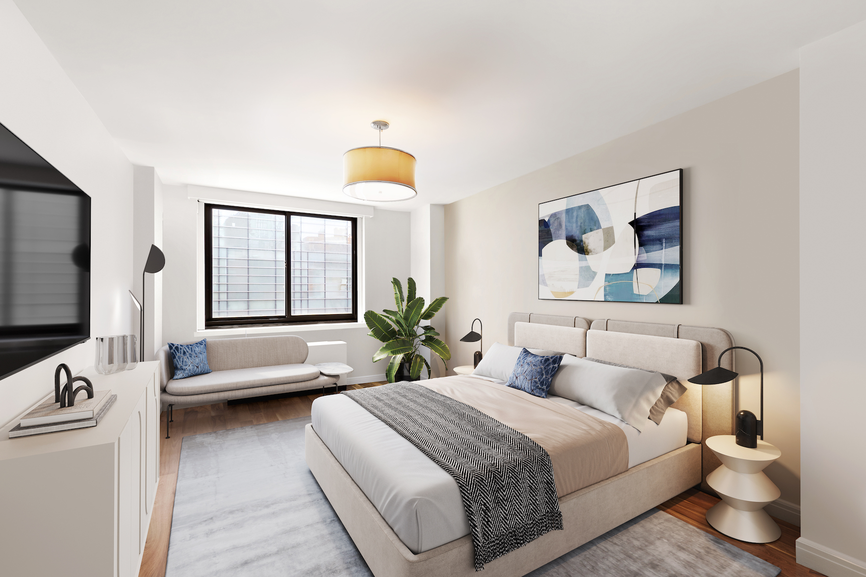 515 East 72nd Street, Unit 3KLMN Manhattan, NY 10021 - Photo 10 of 29 a bedroom with a bed and a flat screen tv