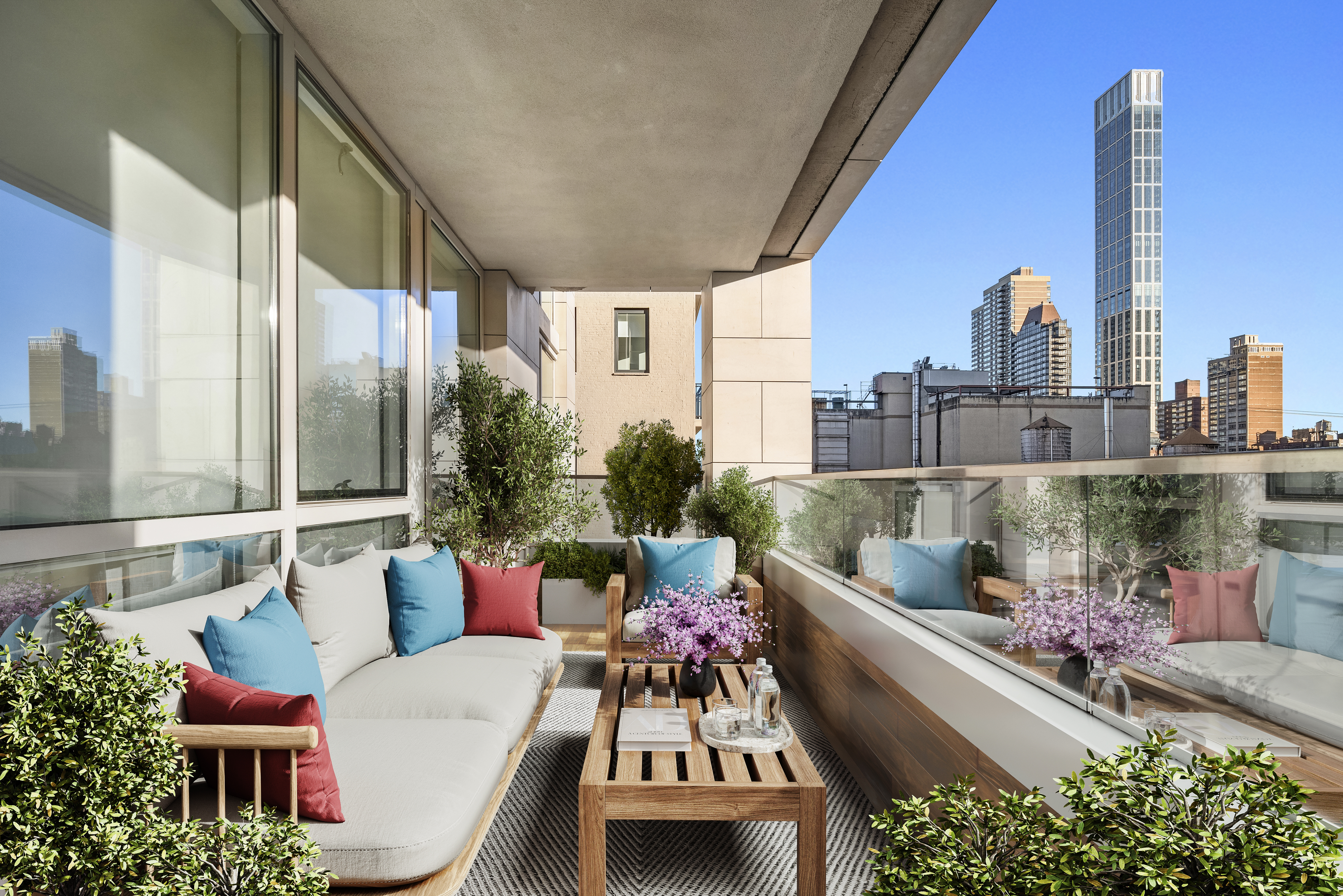 301 East 61st Street, Unit 9B Manhattan, NY 10065 - Photo 6 of 9 a view of a patio with couches table and chairs and potted plants