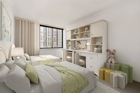 a bedroom with a bed and a couch