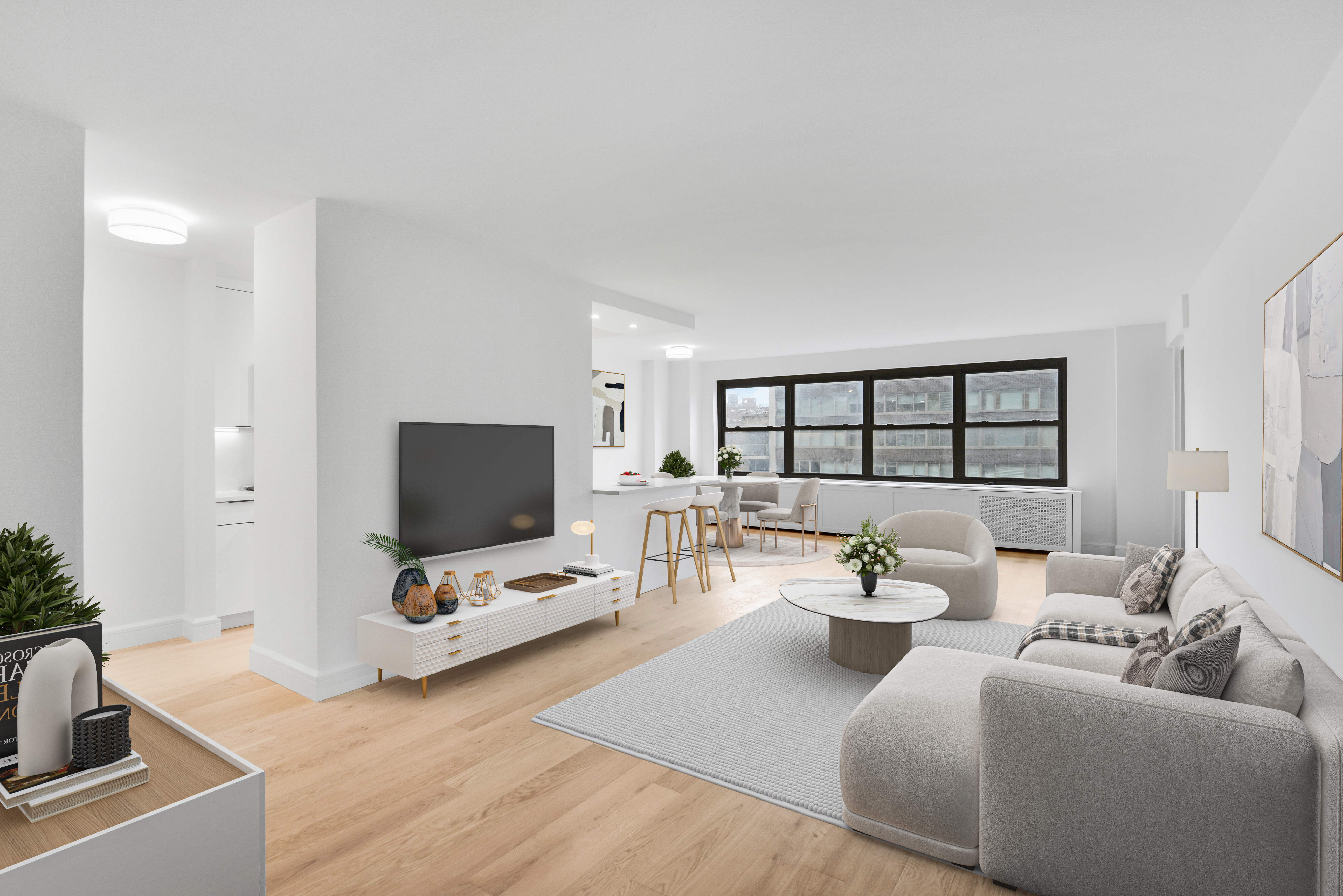 205 West End Avenue, Unit 15H Manhattan, NY 10023 - Photo 3 of 17 a living room with furniture and a flat screen tv