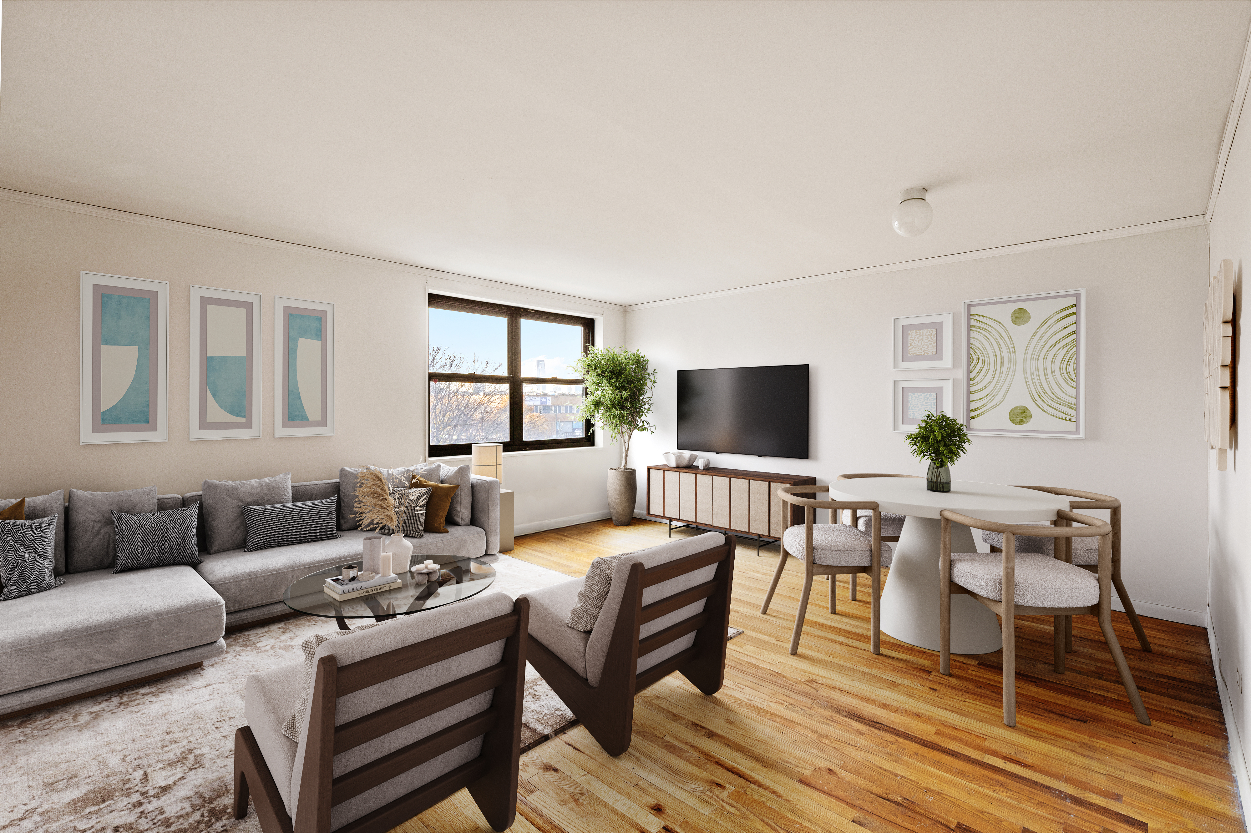 119 Morton Street, Unit 3A Manhattan, NY 10014 - Photo 2 of 7 a living room with furniture a flat screen tv and a table
