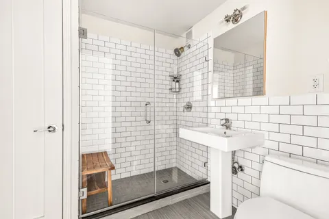 a bathroom with a shower