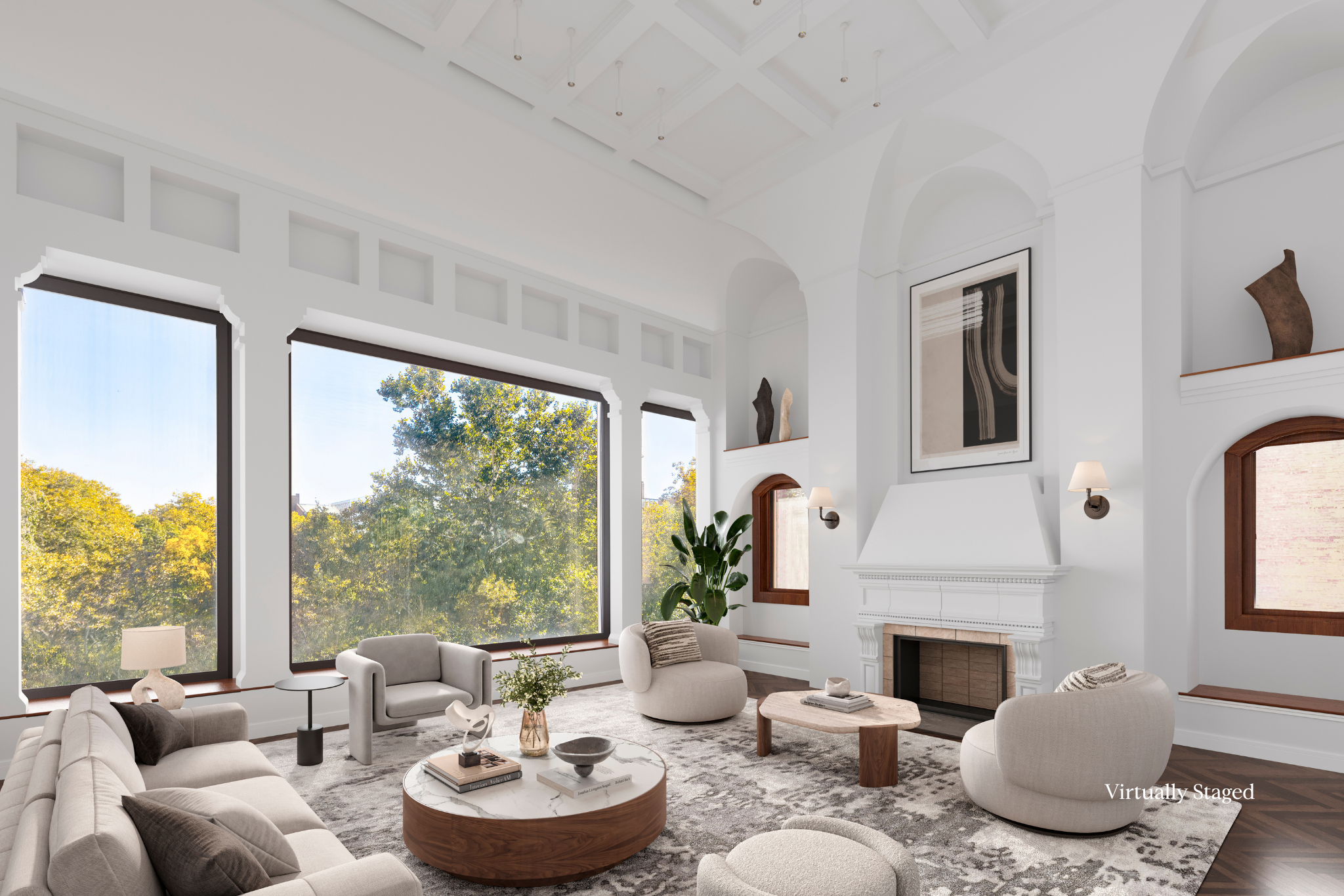 428 Columbus Avenue, Unit PH Manhattan, NY 10024 - Photo 6 of 21 a living room with furniture and a fireplace