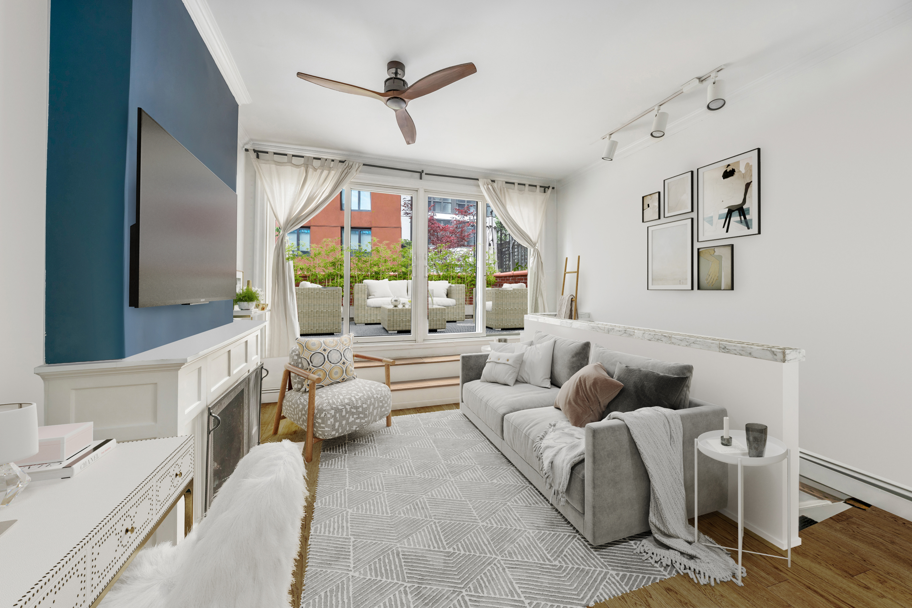 255 West 95th Street, Unit 6D Manhattan, NY 10025 - Photo 3 of 16 a living room with furniture ceiling fan and a flat screen tv