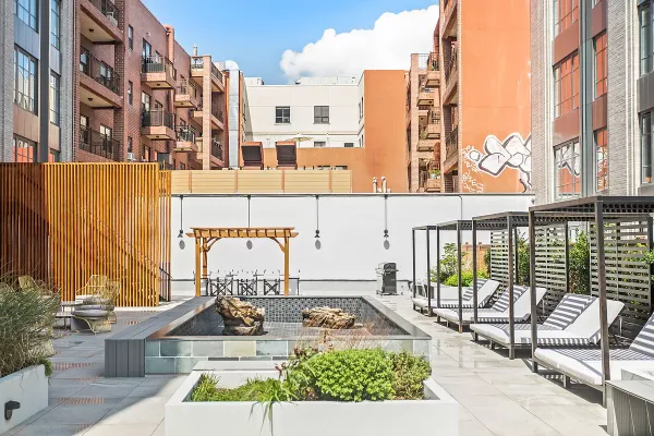 a view of building with outdoor seating