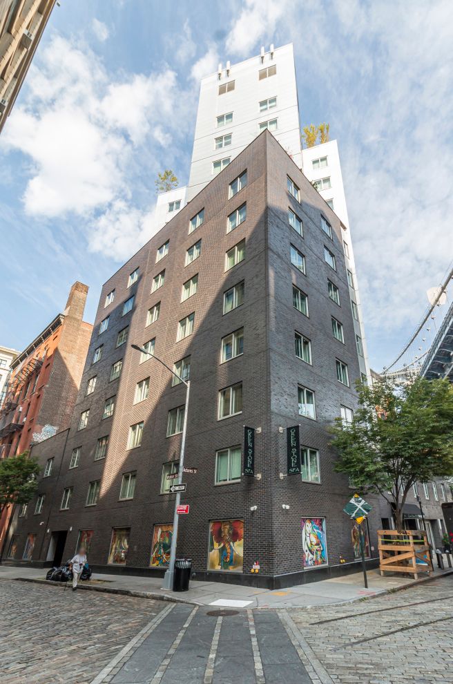 a large building with a street