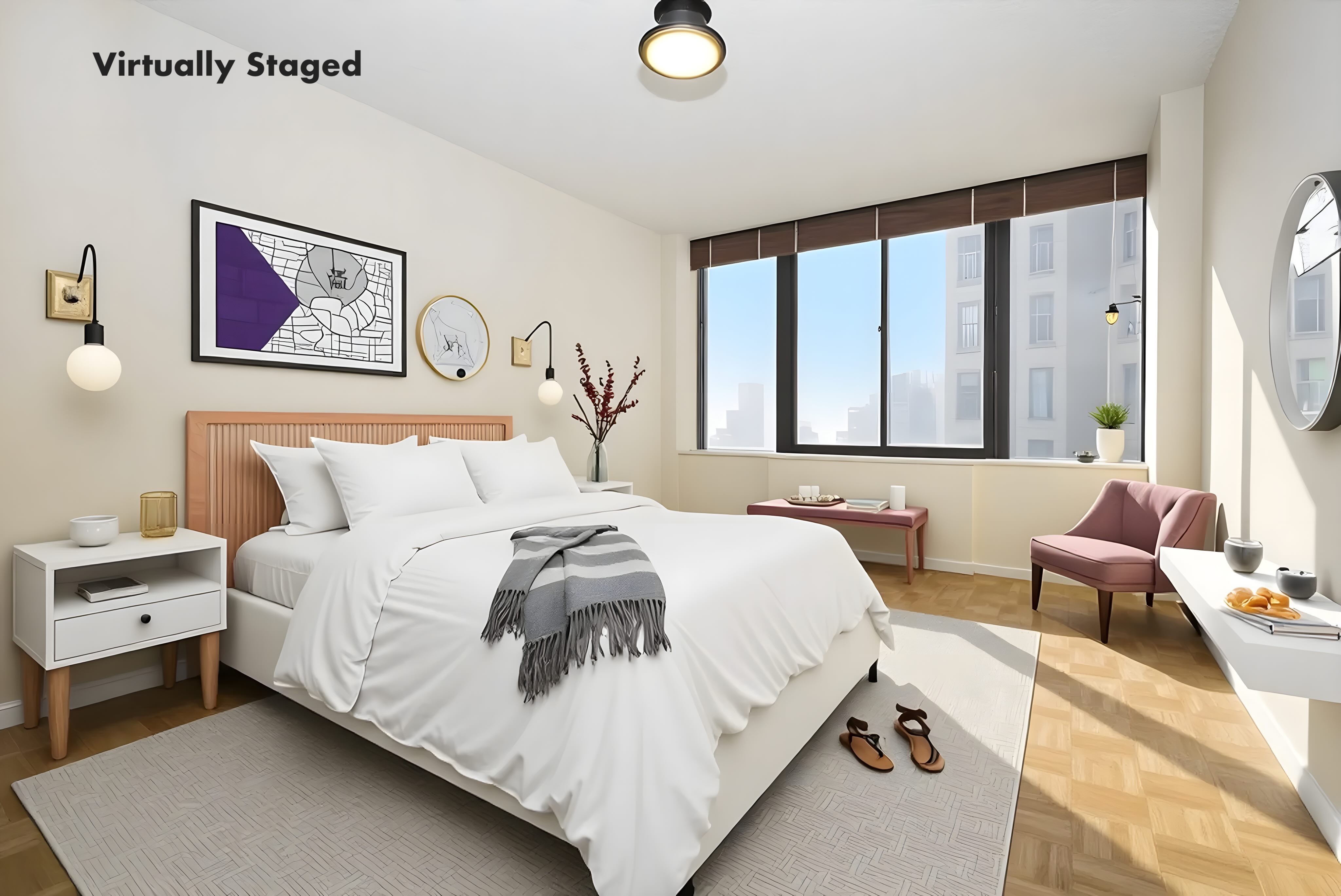 445 5th Avenue, Unit 23D Manhattan, NY 10016 - Photo 4 of 15 a bed room with a bed and a large window