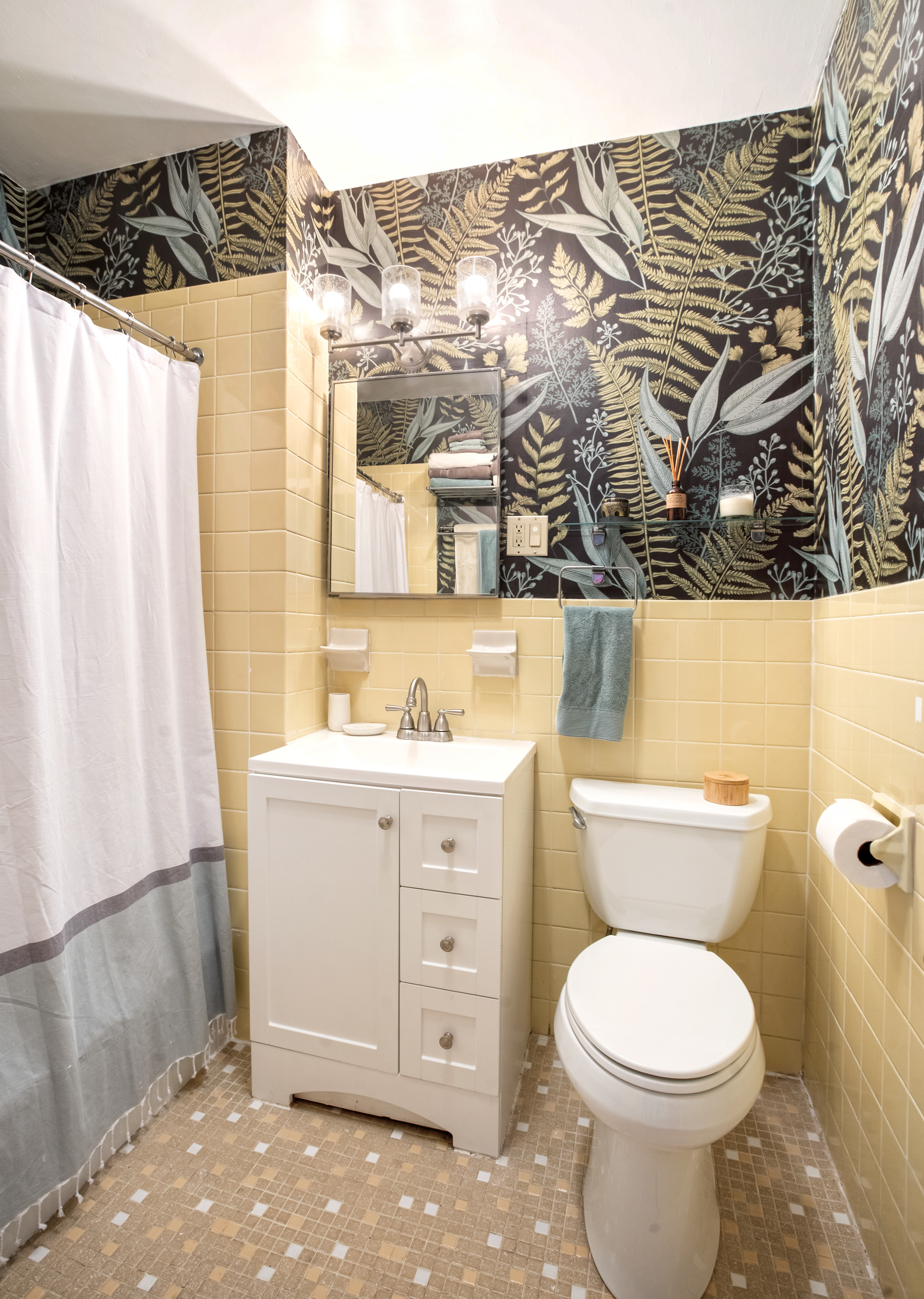 44 Sterling Place, Unit 2 Brooklyn, NY 11217 - Photo 7 of 9 a bathroom with a sink a toilet and a shower curtain