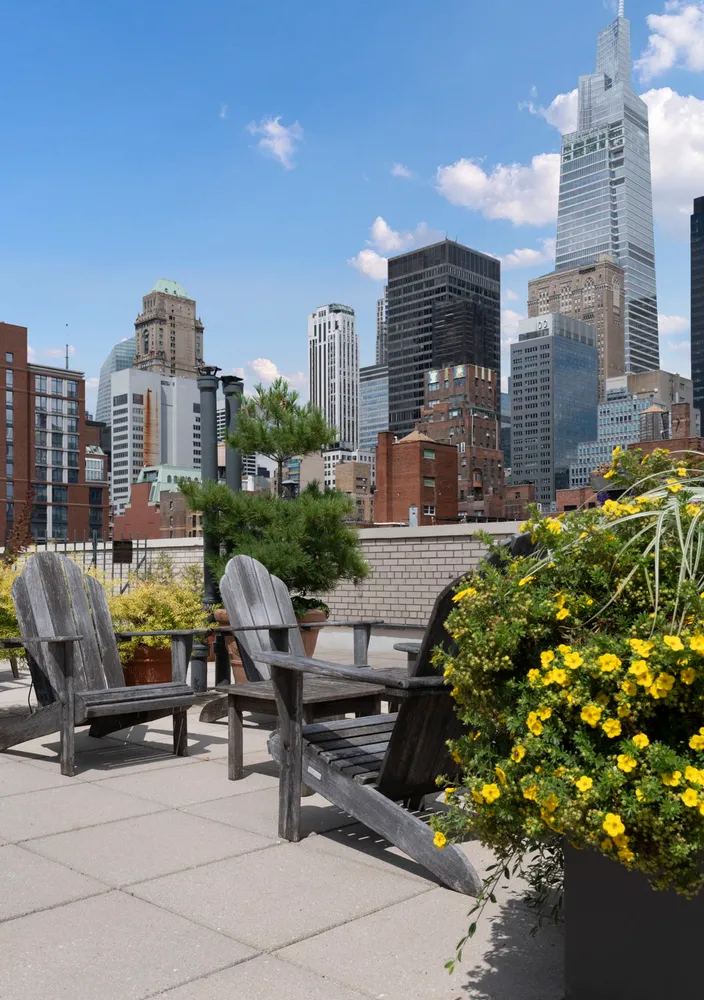 a view of a terrace with sitting area