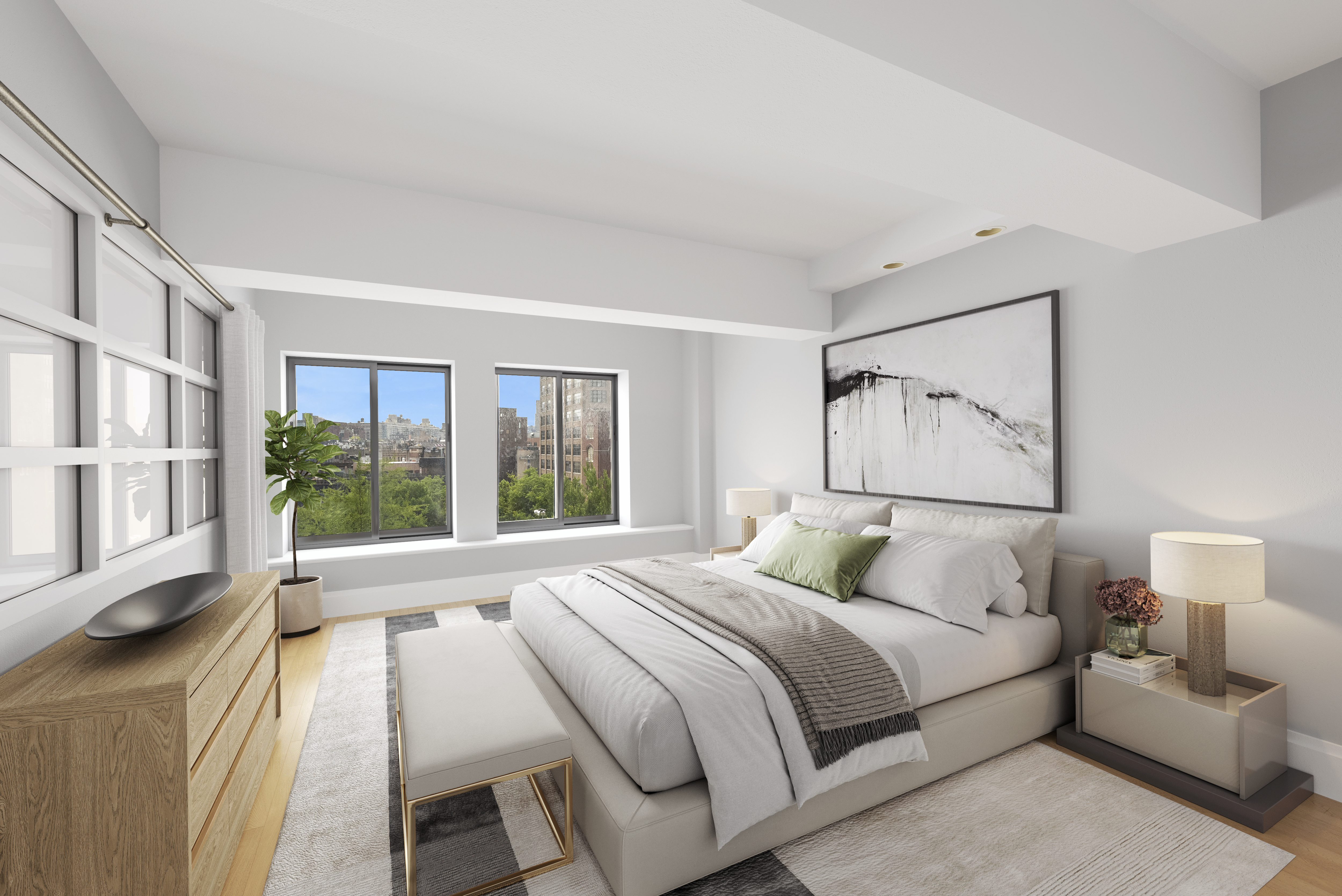 421 Hudson Street, Unit 409 Manhattan, NY 10014 - Photo 6 of 12 a bedroom with a bed and a large window