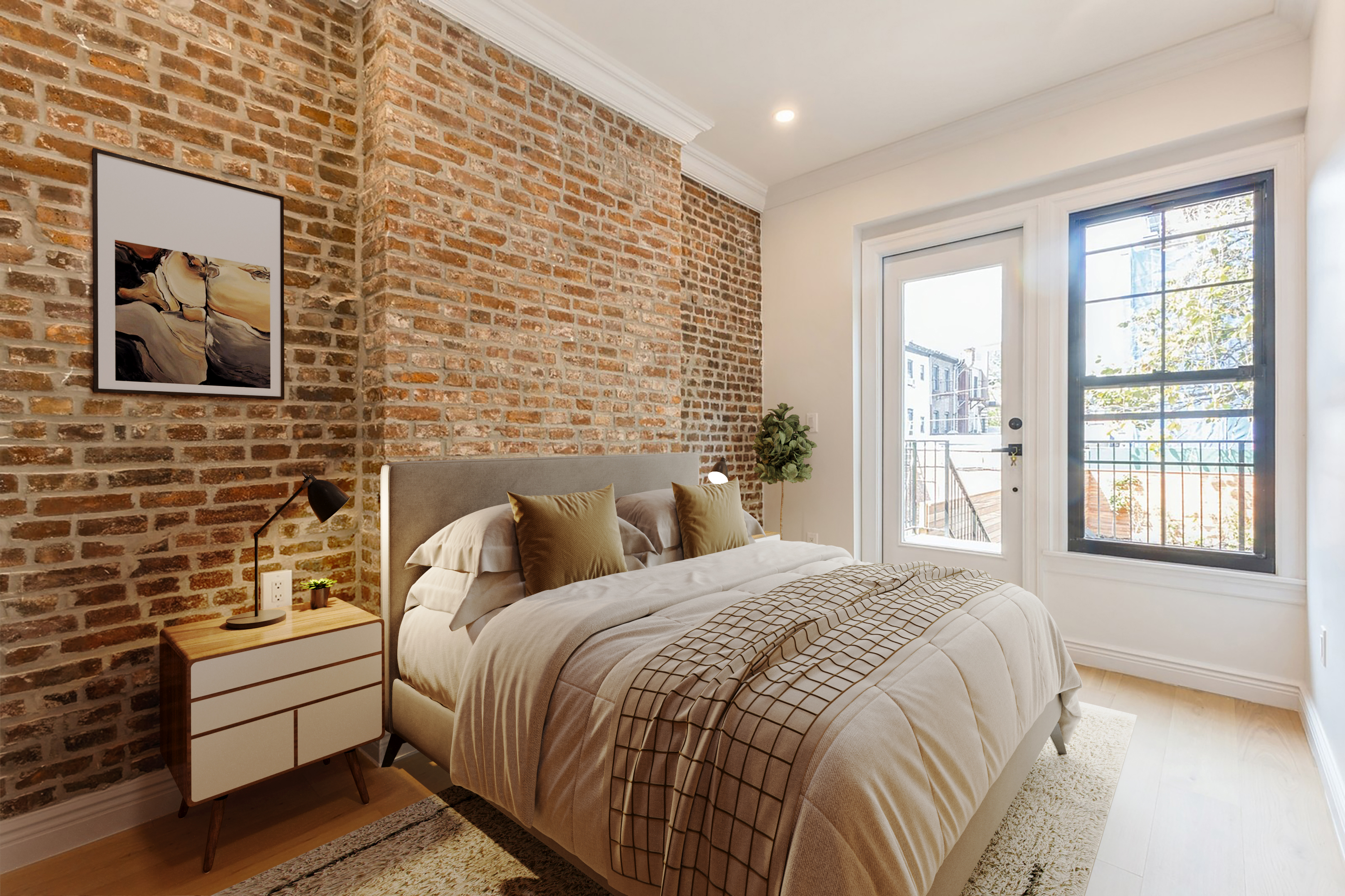 11 Park Place, Unit 1 Brooklyn, NY 11217 - Photo 6 of 16 a bedroom with a bed and a flat screen tv