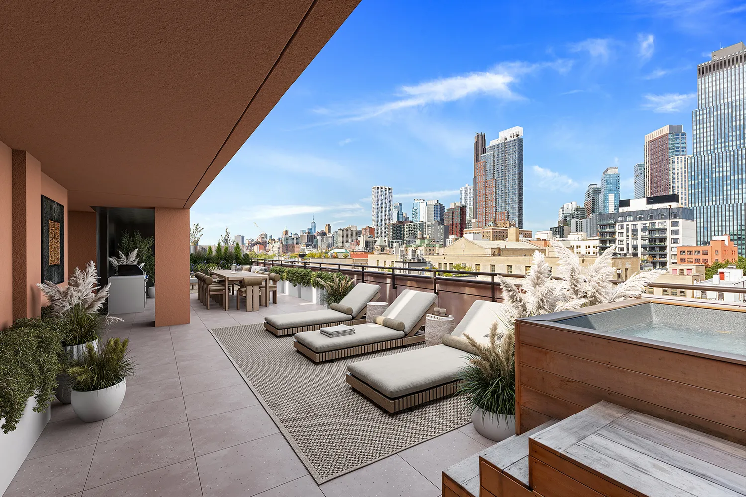 a view of a terrace with furniture and outdoor seating