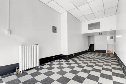 a black and white checkered floor