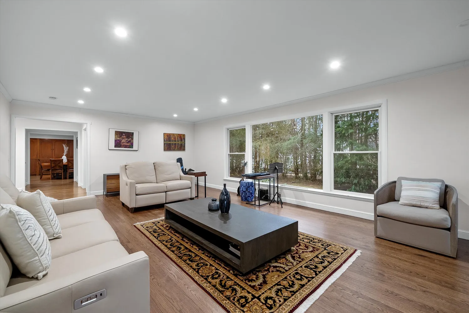 a living room with furniture rug and window