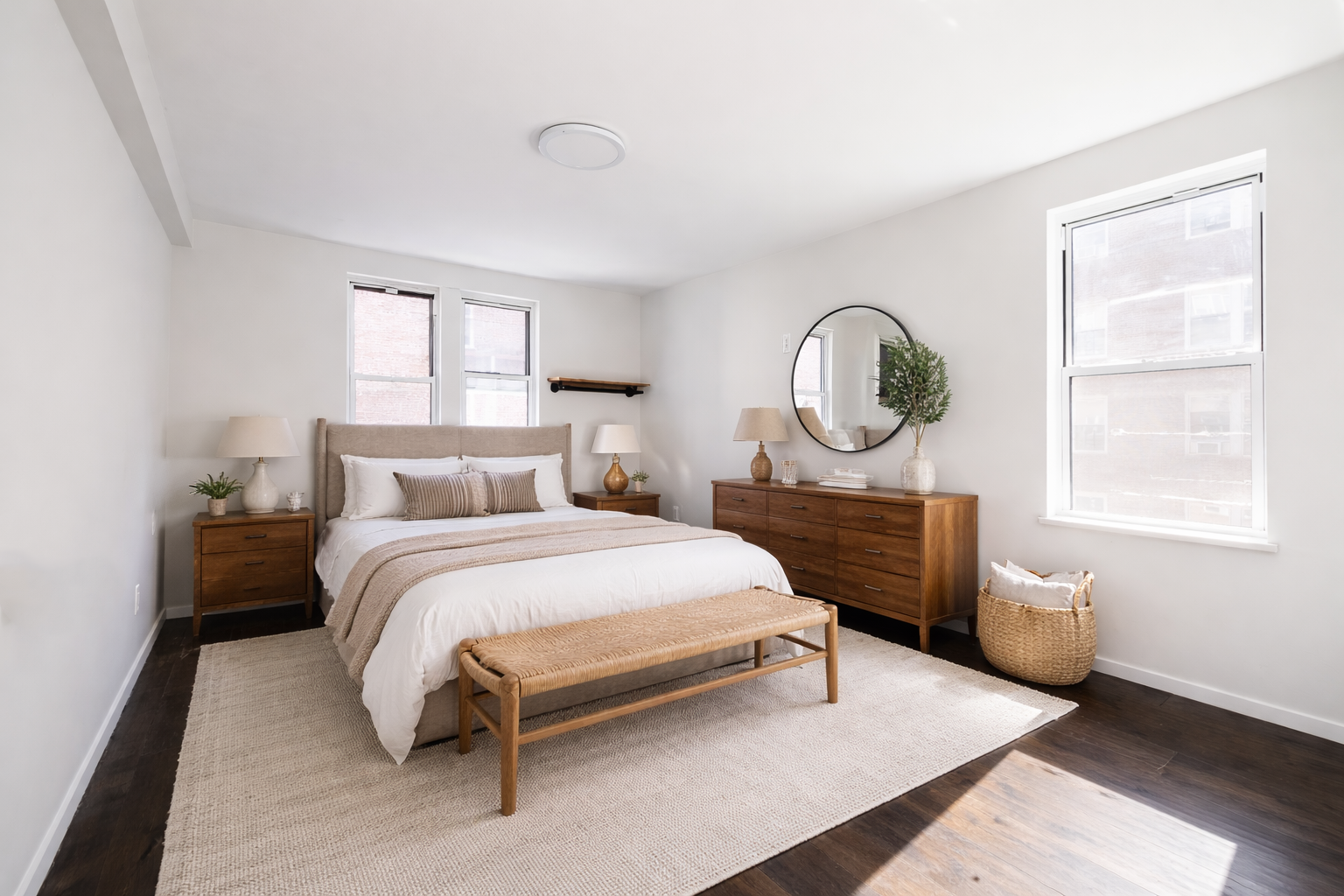 71-36 110th Street, Unit 4C Queens, NY 11375 - Photo 8 of 14 a bedroom with a bed a mirror and a window
