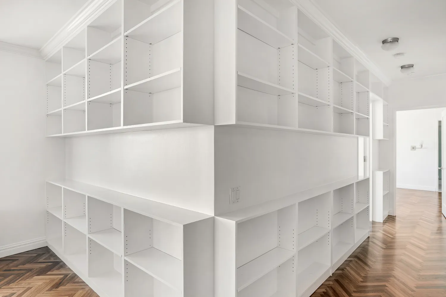 a view of an empty walk in closet