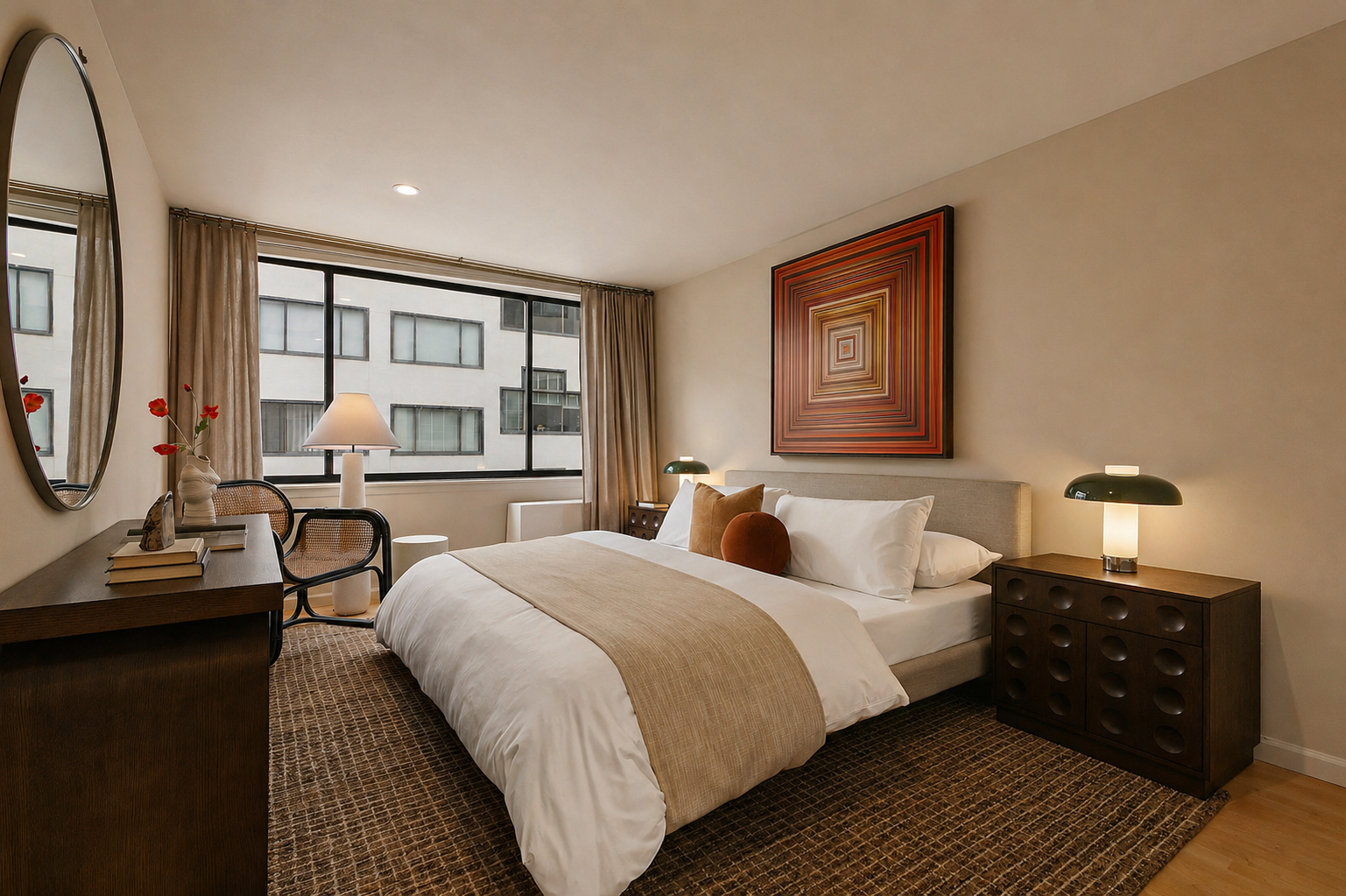 77 Bleecker Street, Unit 724 Manhattan, NY 10012 - Photo 5 of 7 a bedroom with a bed a table and chair