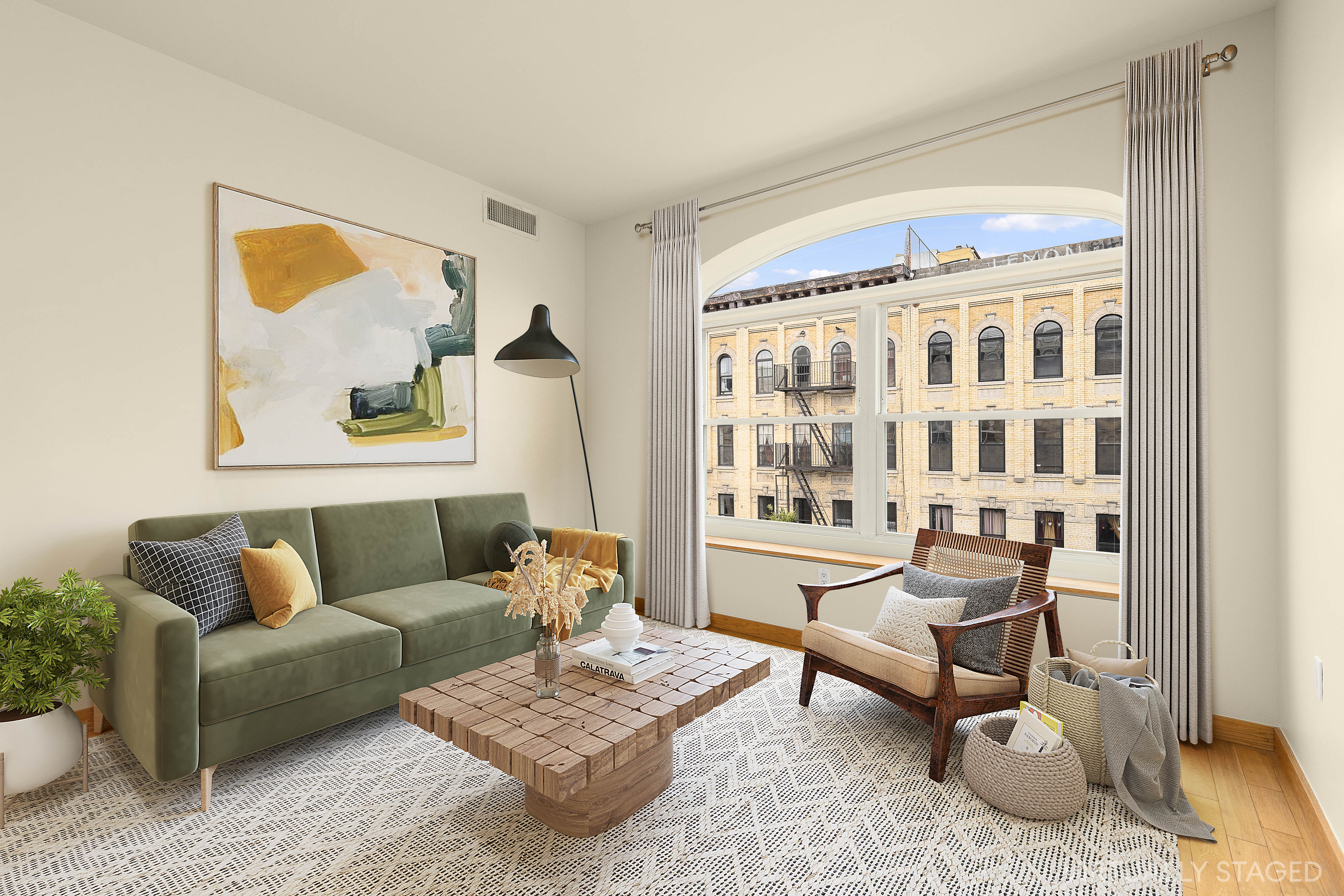 318 Knickerbocker Avenue, Unit 3D Brooklyn, NY 11237 - Photo 2 of 14 a living room with furniture and a painting on the wall