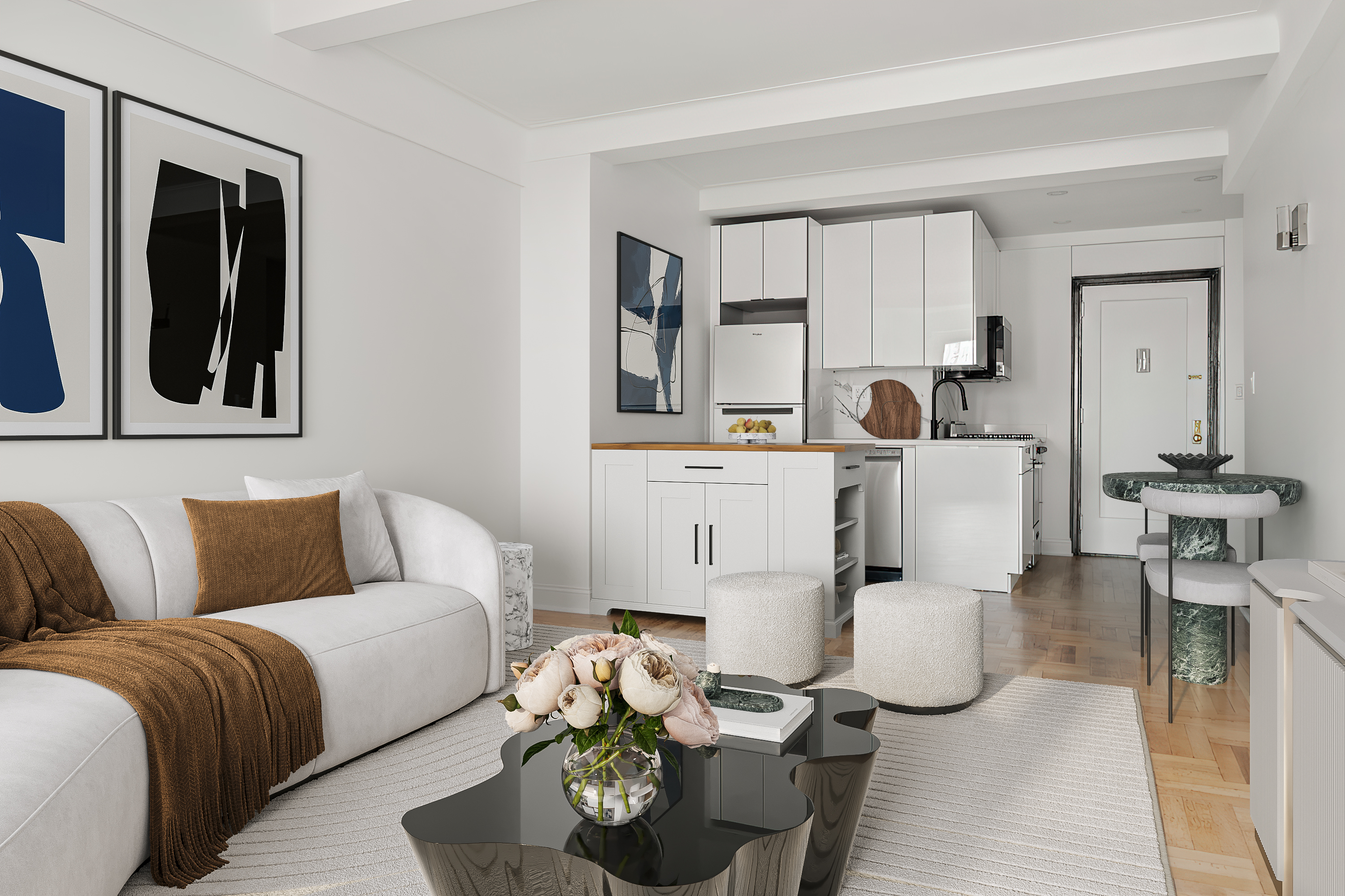 433 West 34th Street, Unit 4K Manhattan, NY 10001 - Photo 2 of 10 a living room with furniture and painting on the wall