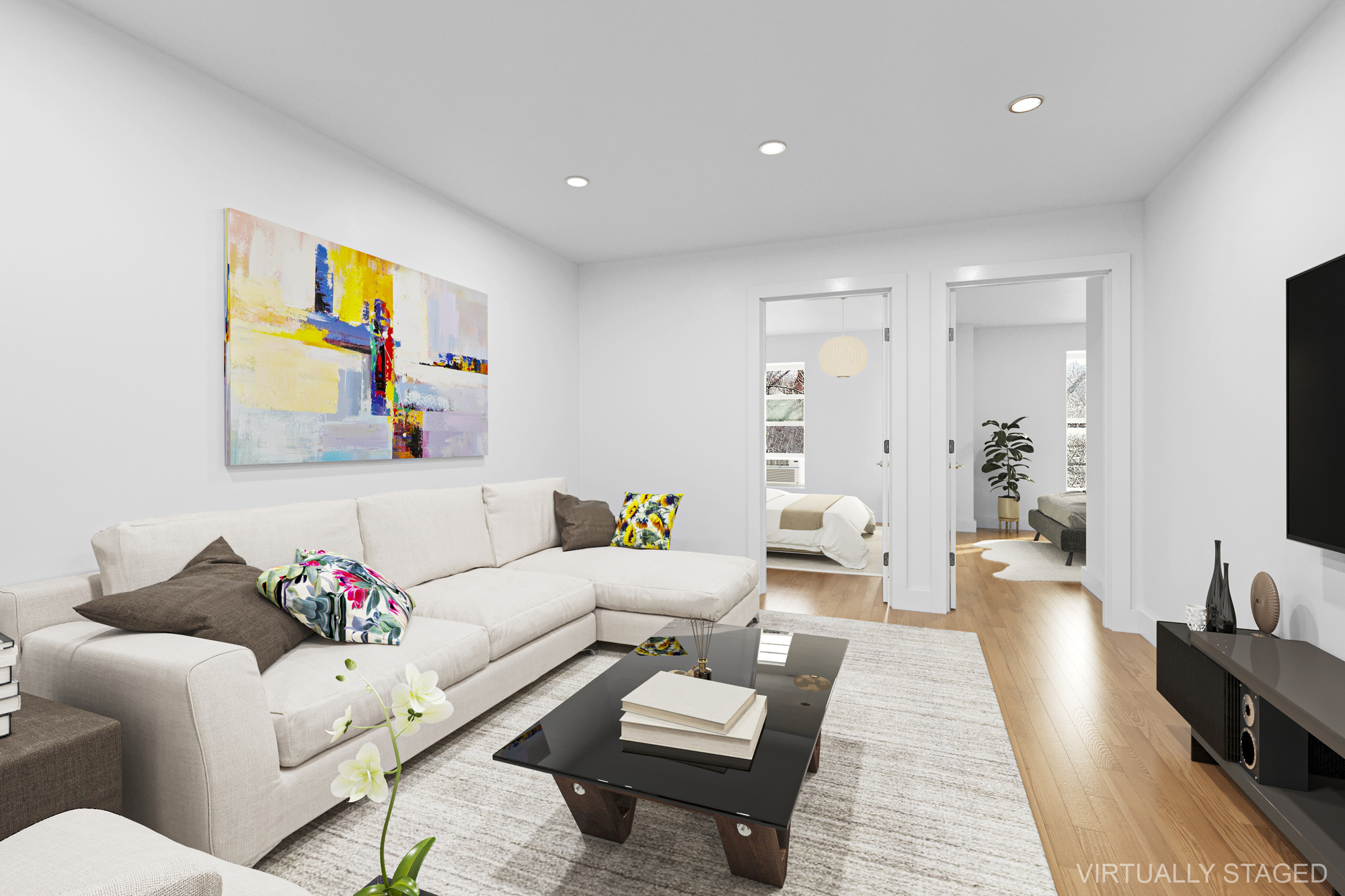 a living room with furniture or couch and a painting