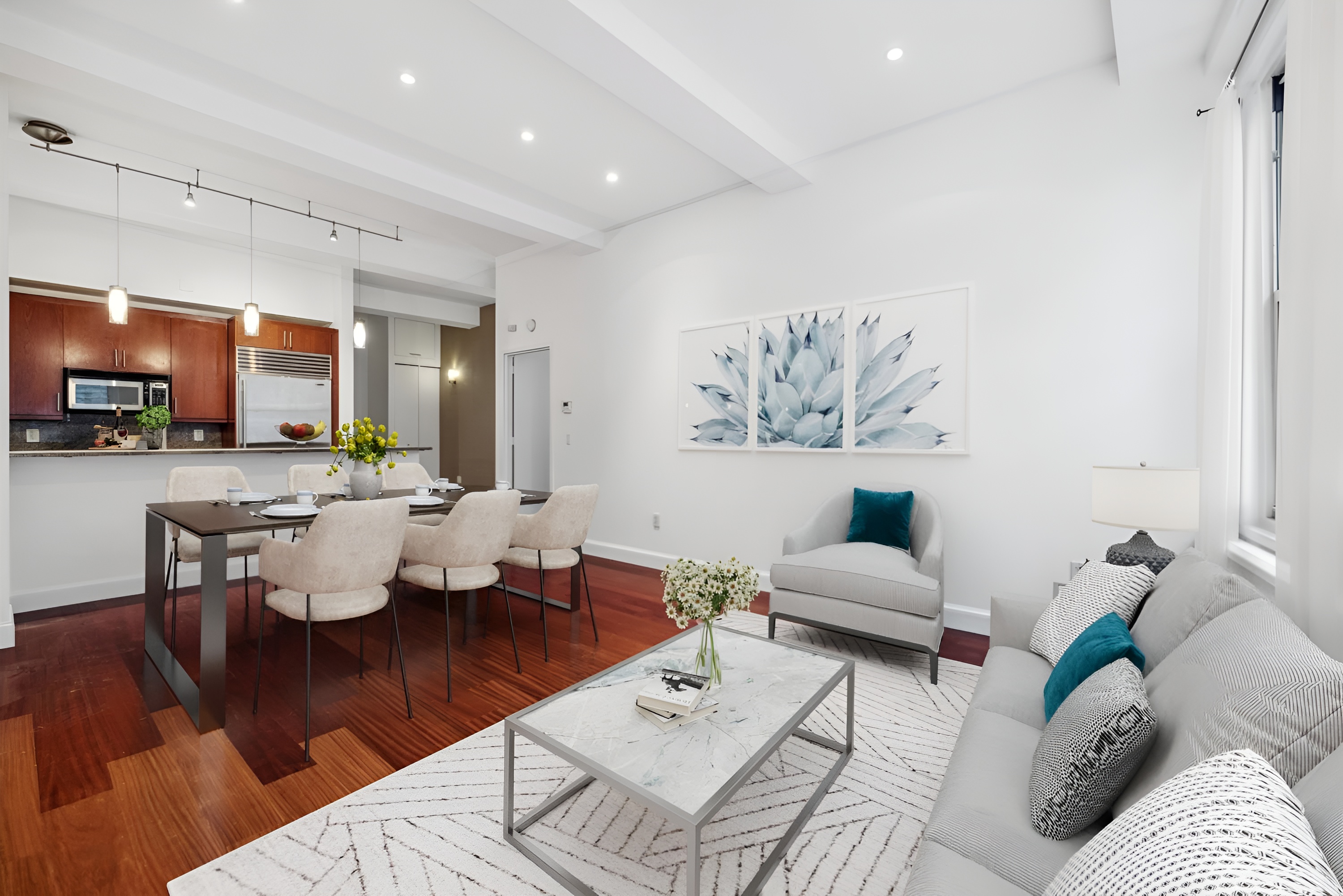 80 John Street, Unit 9C Manhattan, NY 10038 - Photo 2 of 10 a living room with furniture and wooden floor