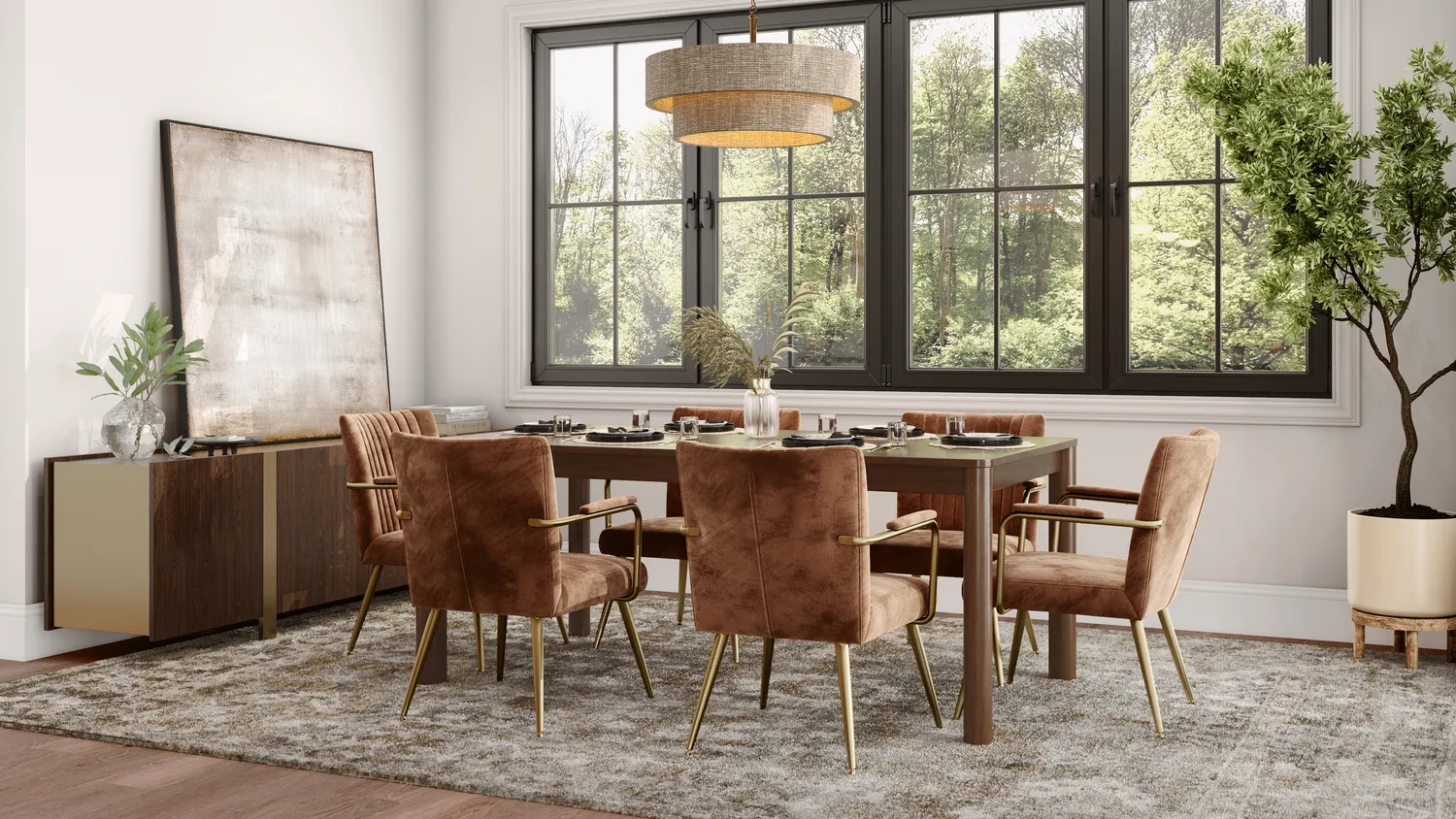 a view of a dining room with furniture and window