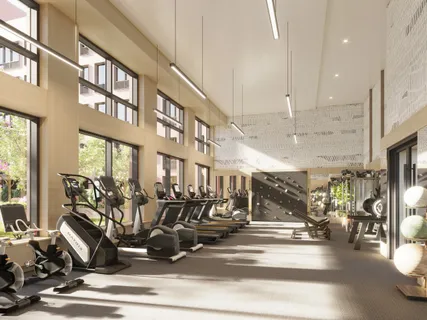 a view of a room with gym equipment