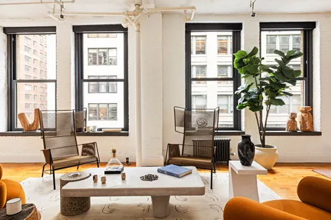 a living room with fireplace furniture and a potted plant