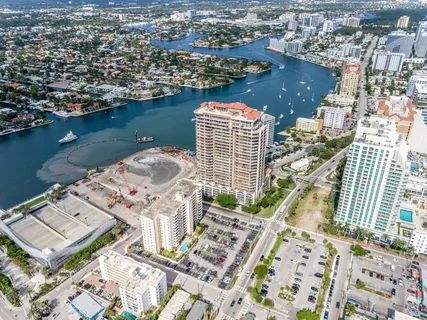 a city view with tall buildings