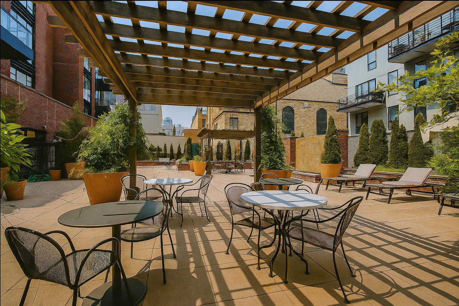 161 North 4th Street, Unit 1F Brooklyn, NY 11211 - Photo 7 of 10 a view of a patio with table and chairs and potted plants