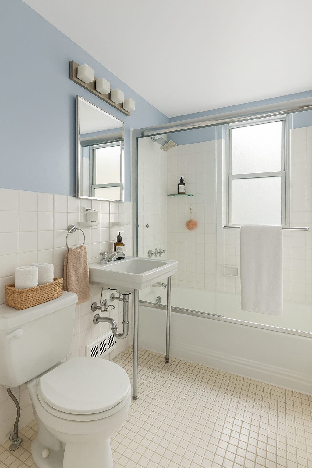 11 5th Avenue, Unit 3T Manhattan, NY 10003 - Photo 7 of 13 a bathroom with a sink a toilet and mirror
