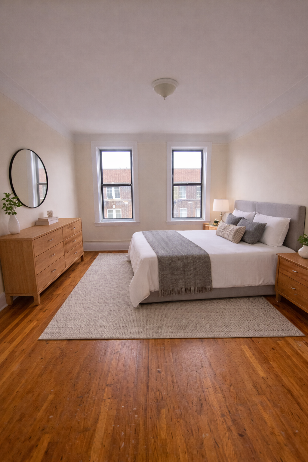 28-23 42nd Street, Unit D5 Queens, NY 11103 - Photo 6 of 10 a spacious bedroom with a bed a dresser with wooden floor