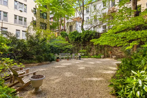 a view of a street with plants and trees