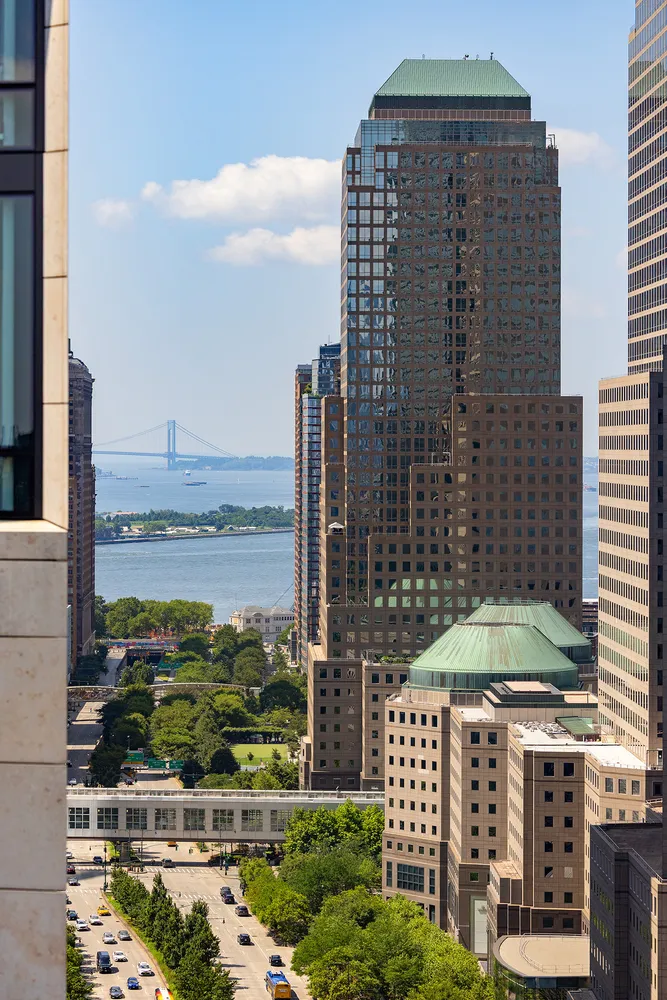 a view of a city with tall buildings