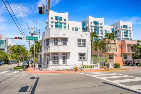 a front view of a building with street view