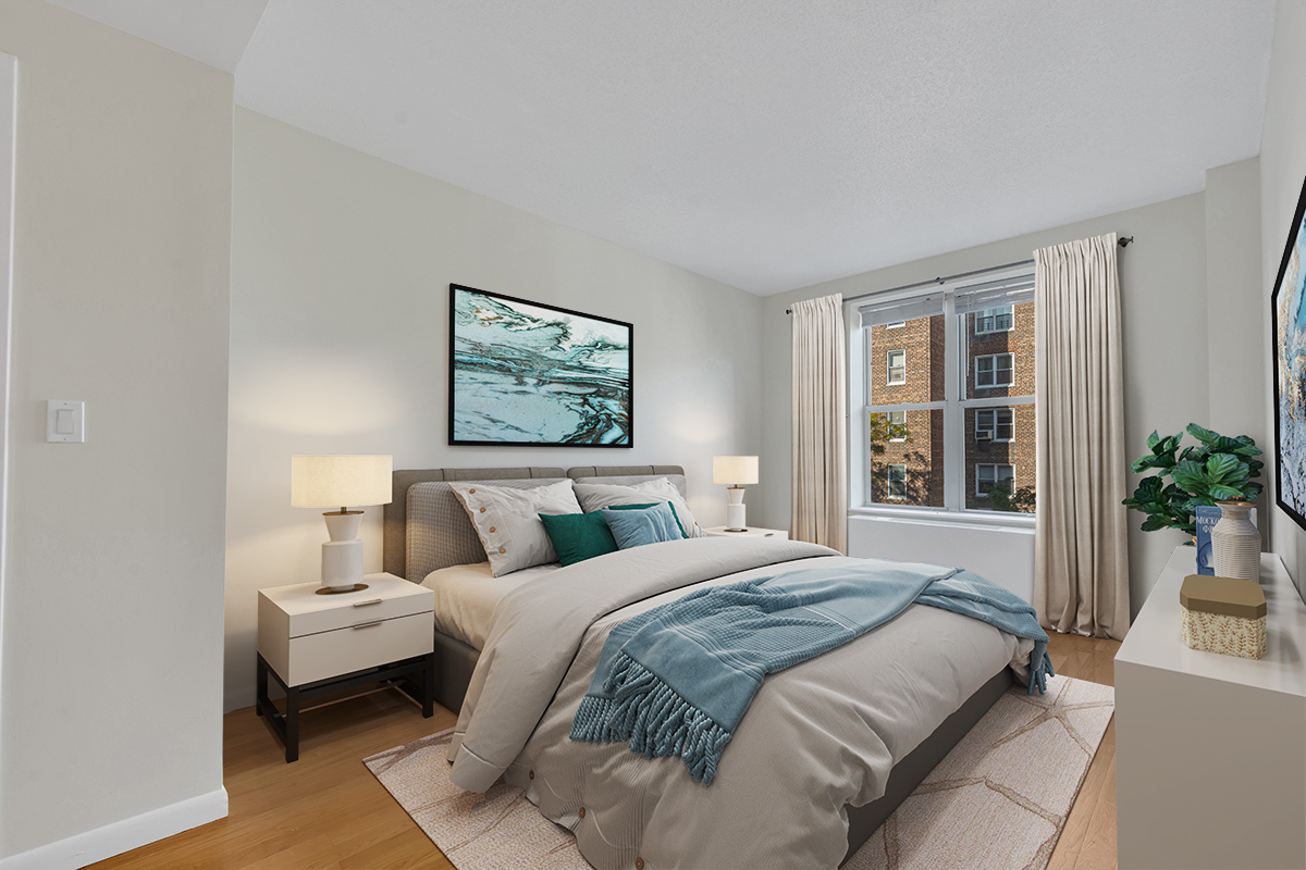736 West 187th Street, Unit 502 Manhattan, NY 10033 - Photo 6 of 11 a bedroom with a large bed and a potted plant on a dresser