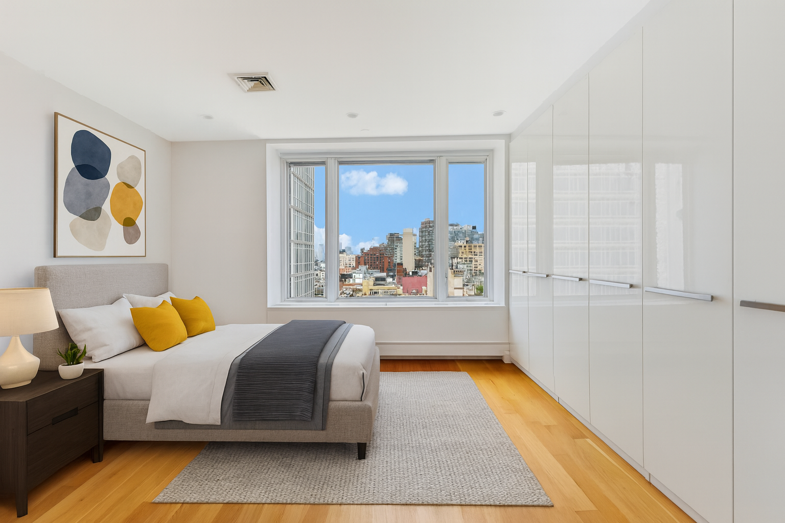 161 Grand Street, Unit PHB Manhattan, NY 10013 - Photo 6 of 11 a bedroom with a bed and a painting on the wall