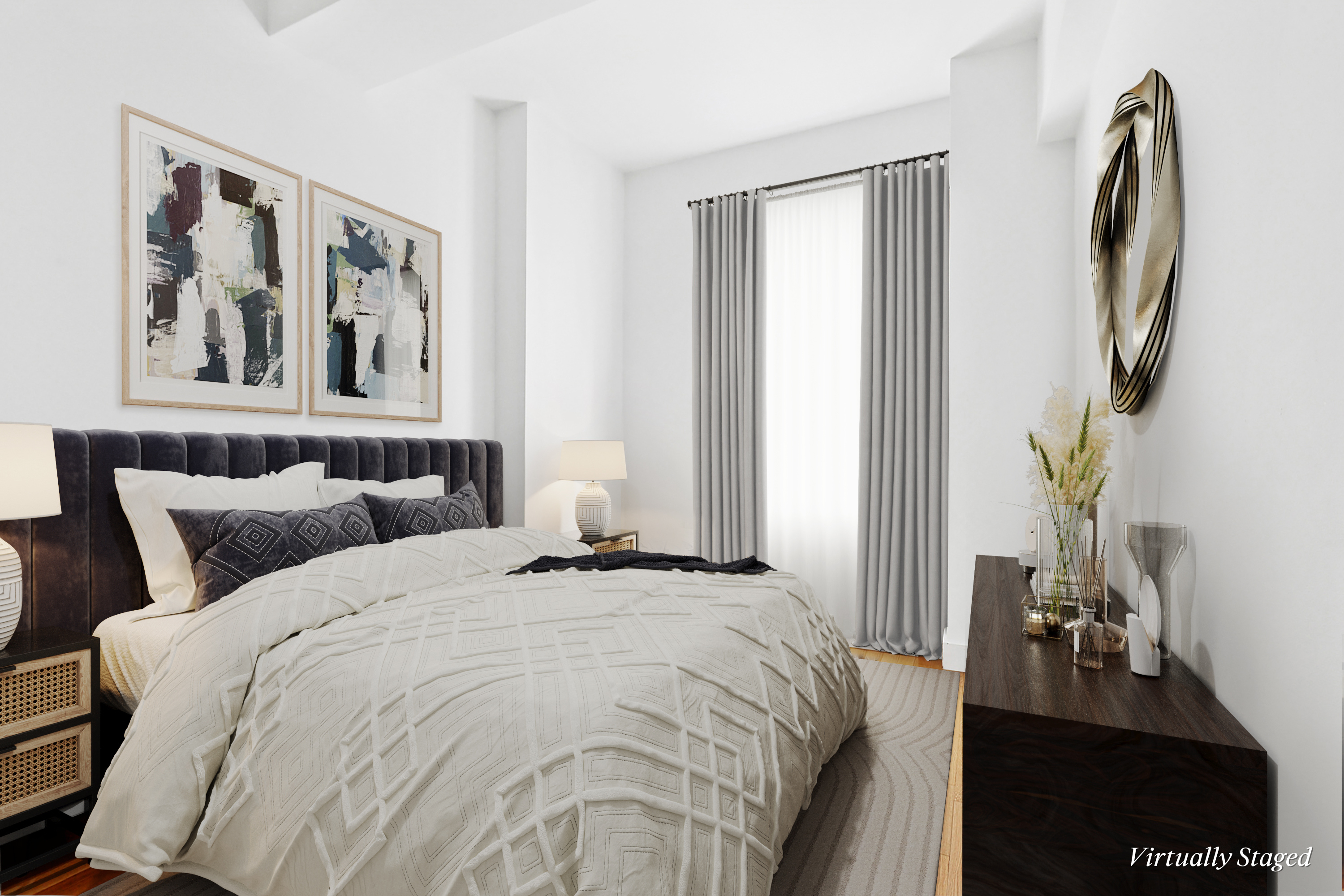 99 John Street, Unit 615 Manhattan, NY 10038 - Photo 3 of 6 a bedroom with bed and wooden floor