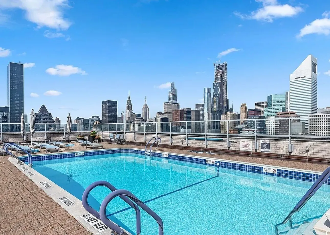 a view of a city with tall buildings