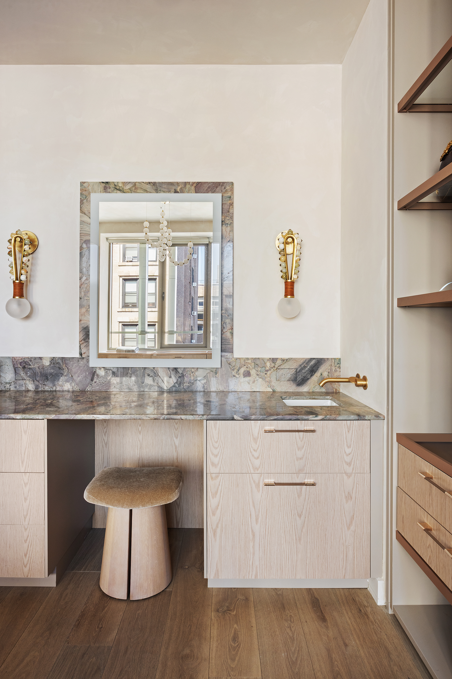 1 Great Jones Alley, Unit 10 Manhattan, NY 10012 - Photo 19 of 41 a bathroom with a granite countertop sink a toilet and mirror