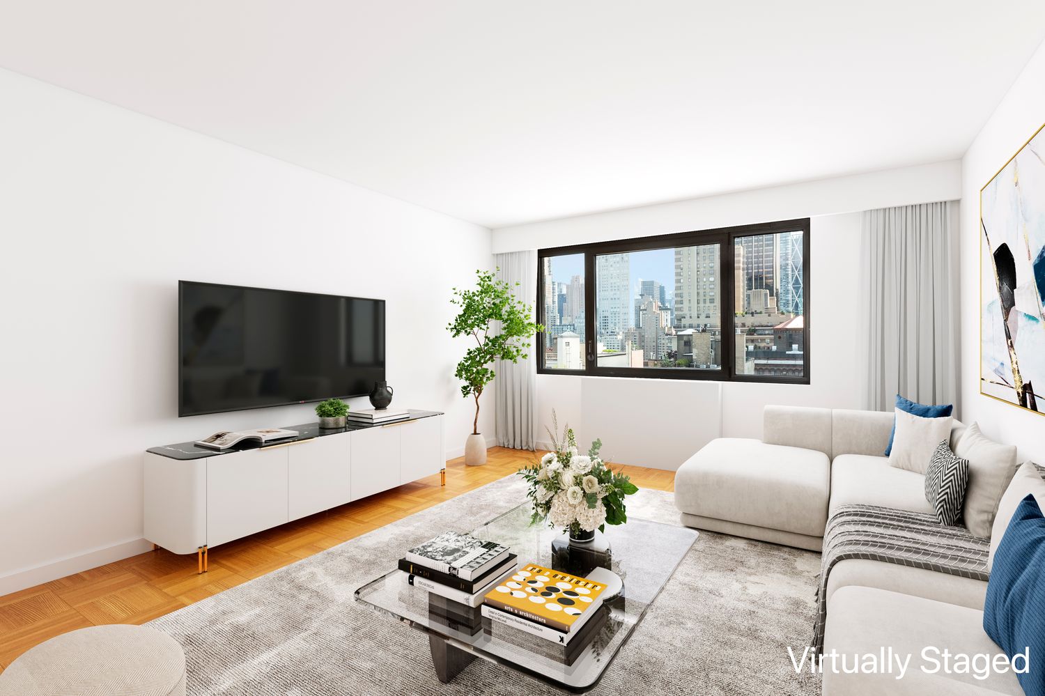 a living room with furniture and a flat screen tv