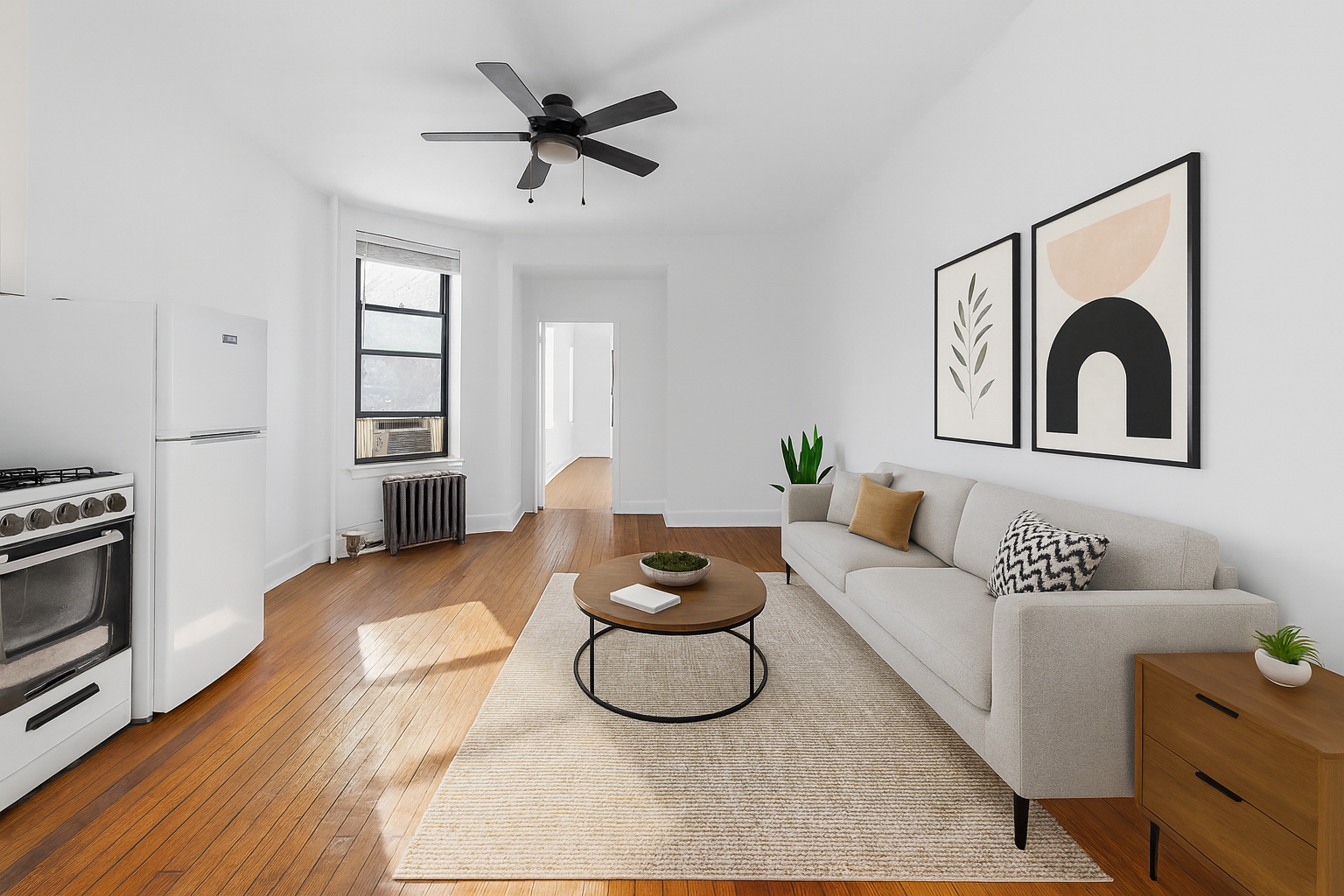 406 West 47th Street, Unit 2D Manhattan, NY 10036 - Photo 1 of 7 a living room with furniture and a window
