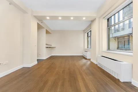 a view of empty room with wooden floor and windows