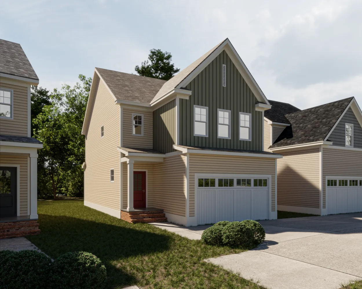 a front view of a house with a garden and plants