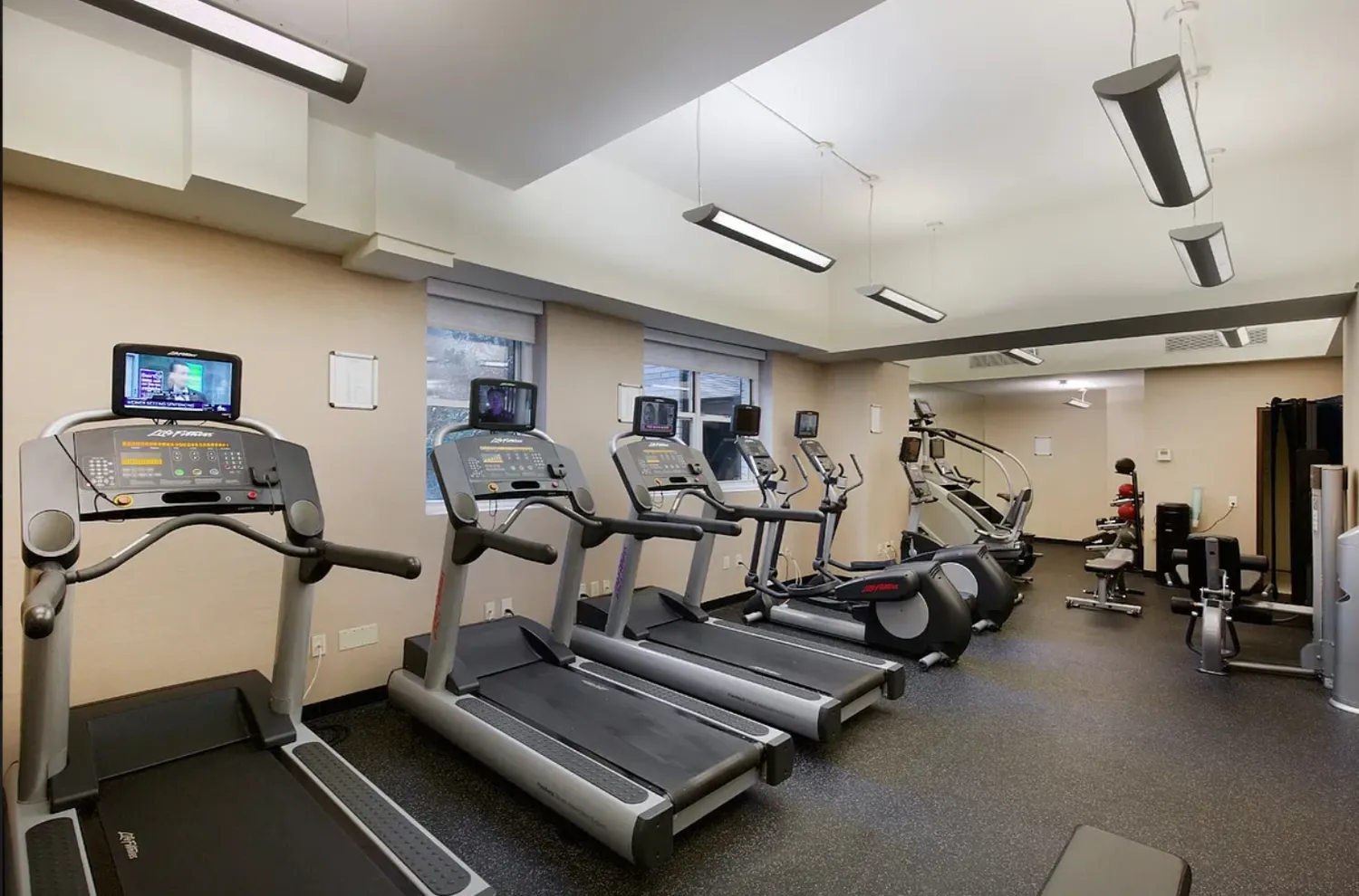 a room with gym equipment
