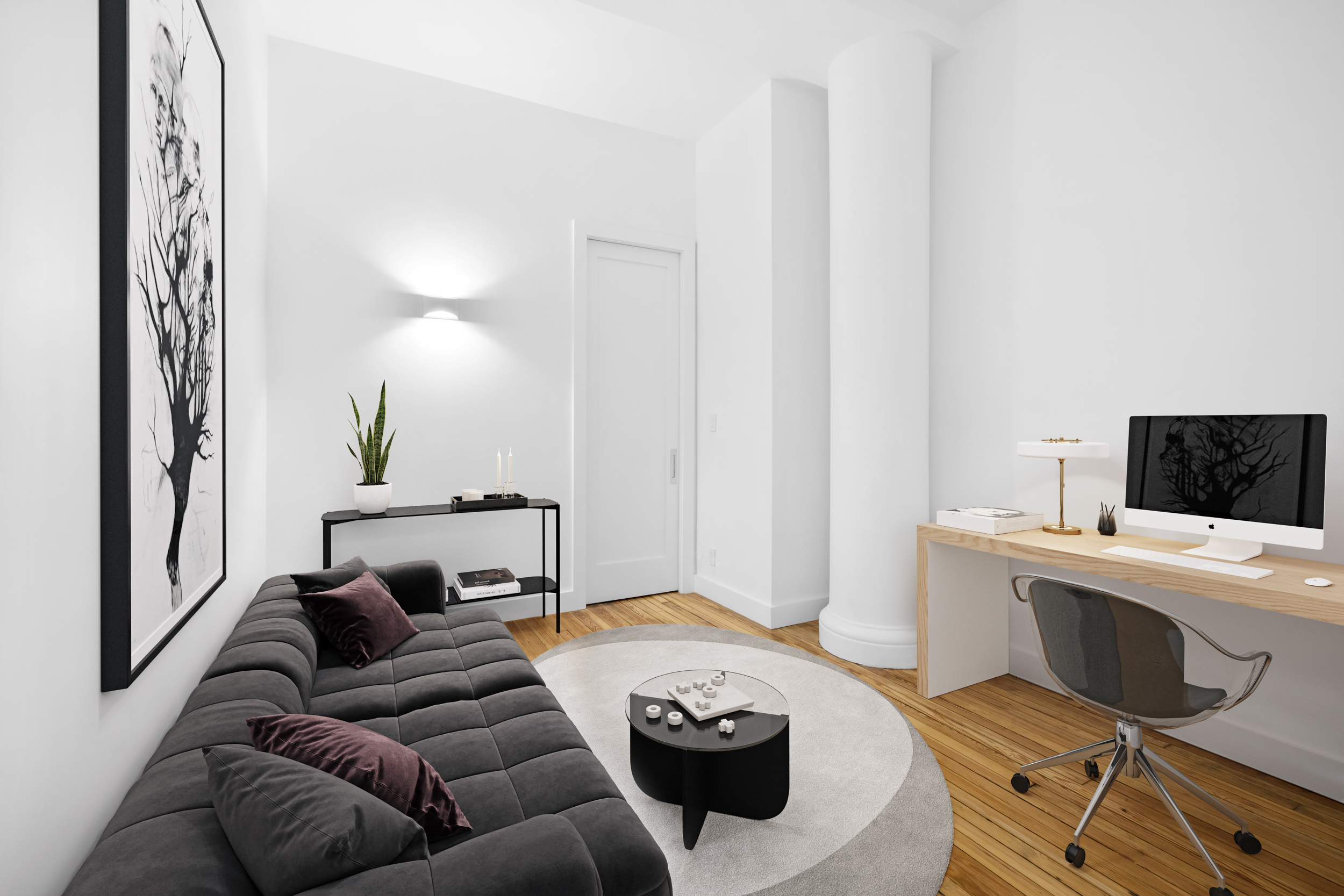 395 Broadway, Unit 5B Manhattan, NY 10013 - Photo 11 of 13 a living room with furniture and a flat screen tv