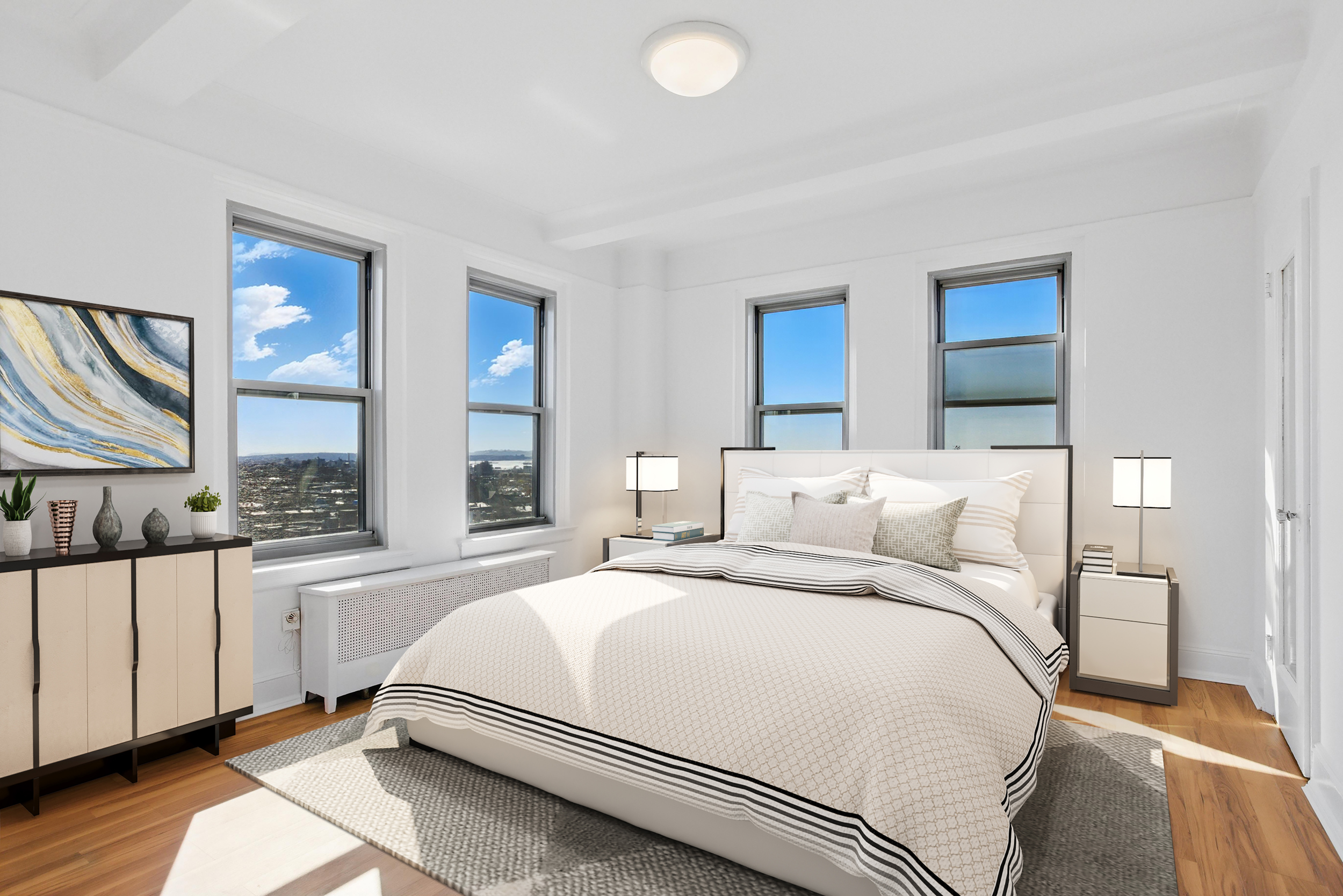 1 Plaza Street West, Unit 12C Brooklyn, NY 11217 - Photo 8 of 13 a bedroom with a large bed and a large window